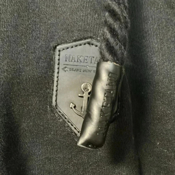 Naketano the poet’s choice black leather sleeves  full zip hoodie - Picture 4 of 7